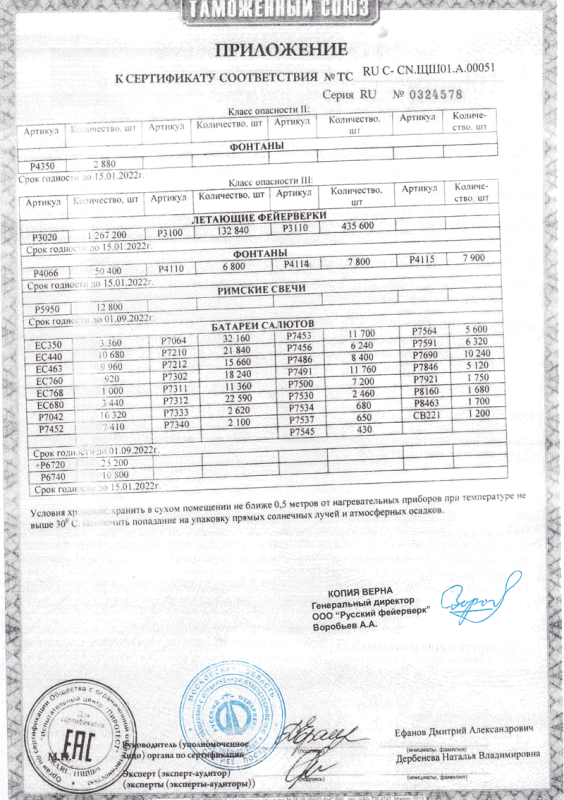Сертификат соответствия № 0324578  - Ветлуга | vetluga.salutsklad.ru 